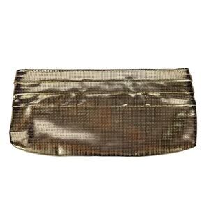 Lauren Merkin Gold Pleated Perforated Leather Metal Frame Rectangular Clutch